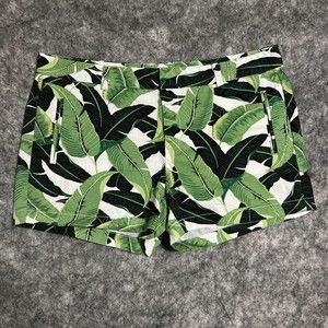 JCP Shorts Women's 14 Chino Green Banana Leaf Tropical Vacation Resortwear